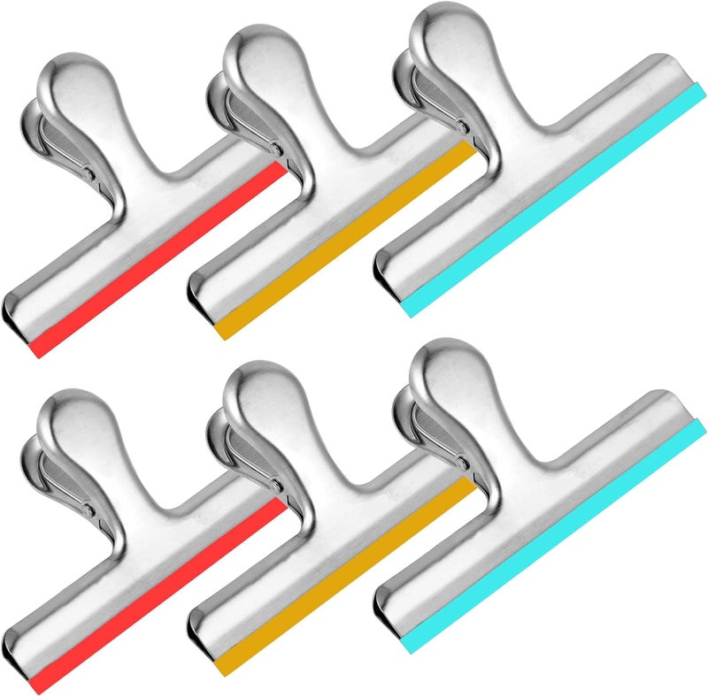 HOUSE AGAIN 6 Pack Stainless Steel Chip Bag Clips Covered with Colorful Silicone - NO More Sharp Edges - Color Coded for Food Bags - Air Tight Seal, Heavy Duty for Kitchen and Office, 5 Inches-Silver - Image 1